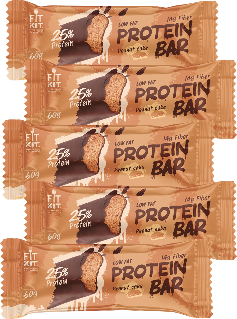 Fit Kit Протеиновый батончик без сахара Protein BAR, 5шт по 60г (Арахисовый торт)