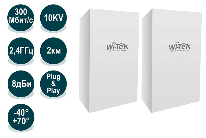 Беспроводной Wi-Fi мост Wi-Tek WI-CPE111-KIT, 802.11b/g/n 2,4ГГц до 300Мбит/с, Cloud