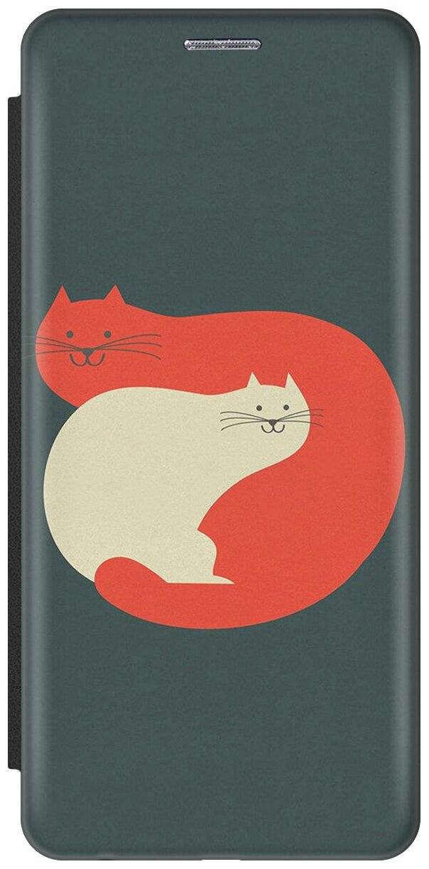 Чехол-книжка на Apple iPhone SE / 5s / 5 / Эпл Айфон 5 / 5с / СЕ с рисунком "Два котика" черный