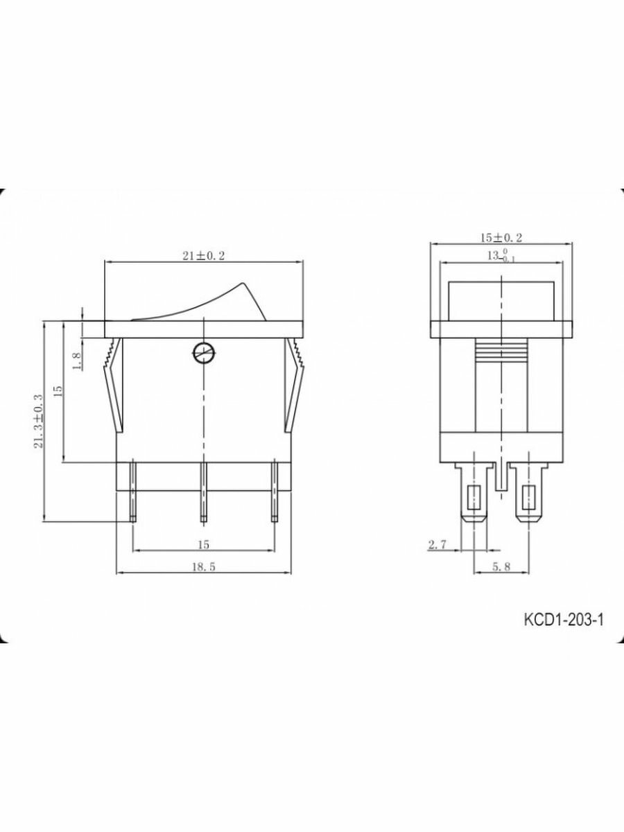 Клавишный переключатель KCD1-203-1-C6-B/6P, ON-OFF-ON