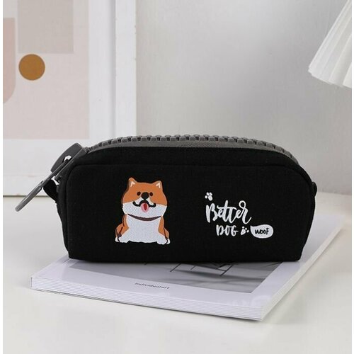 Школьный пенал косметичка из холщовой ткани с большим замком, с собакой Хаски и АкитаИну, Dog