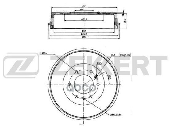 ZEKKERT BS-5526 Барабан торм. зад. Ford Ranger I-III 99- Mazda B-Serie III IV 98- BT-50 06-