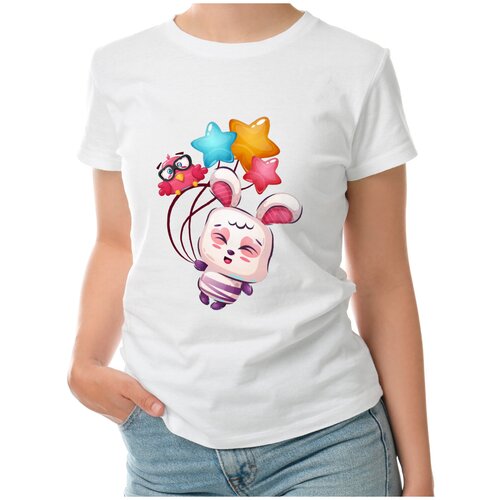 Женская футболка «Зайка с шариками и совой» (L, темно-синий)