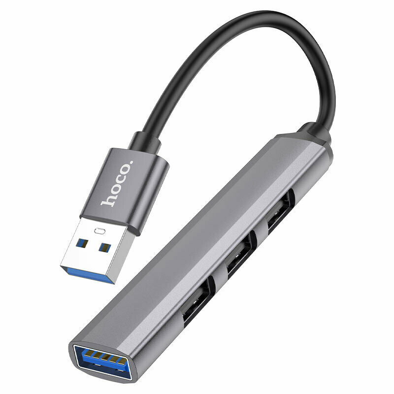 USB HUB USB - USB30+USB20*3 HOCO HB26 4 in 1 цвет: металический темно серый оранжевая упаковка