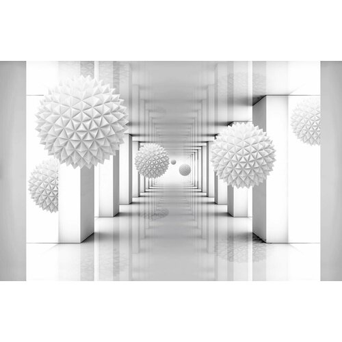 Моющиеся виниловые фотообои Белый тоннель и колючие шары 3D, 400х260 см