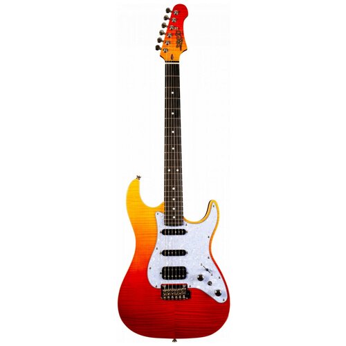Электрогитара Stratocaster (H-S-S) с машинкой тремоло, Transparent Red, JET