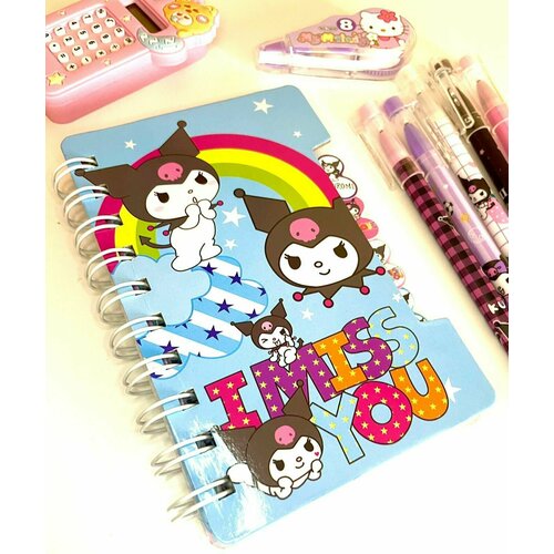 sanrio nootbook hello kitty kuromi понравико милый мультяшный портативный блокнот для студентов b6 дневник руководство офисные канцелярские подарки Подарочный блокнот для девочек Kuromi голубой 10*14 см