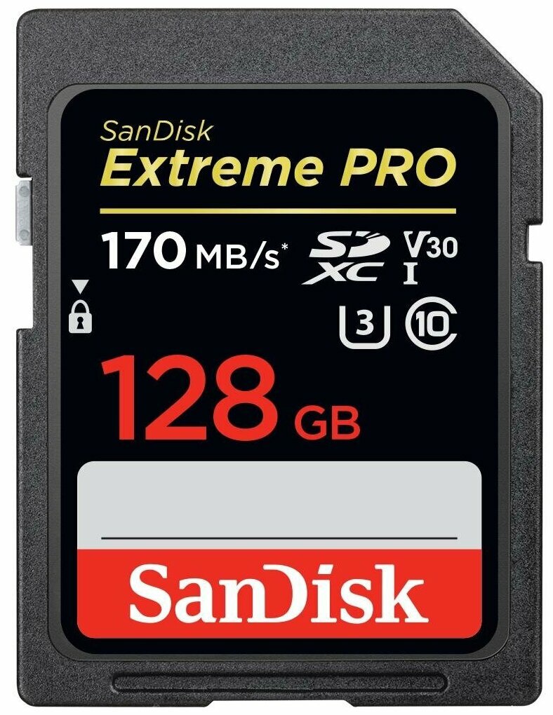 Карта памяти SanDisk SDXC 128 ГБ Class 10, V30, UHS Class 3, R/W 170/90 МБ/с