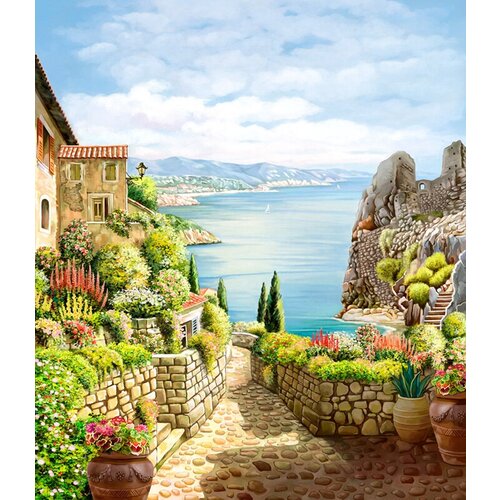 моющиеся виниловые фотообои grandpik картина средиземноморский пейзаж 200х145 см Моющиеся виниловые фотообои GrandPiK Картина Средиземноморский пейзаж, 250х290 см