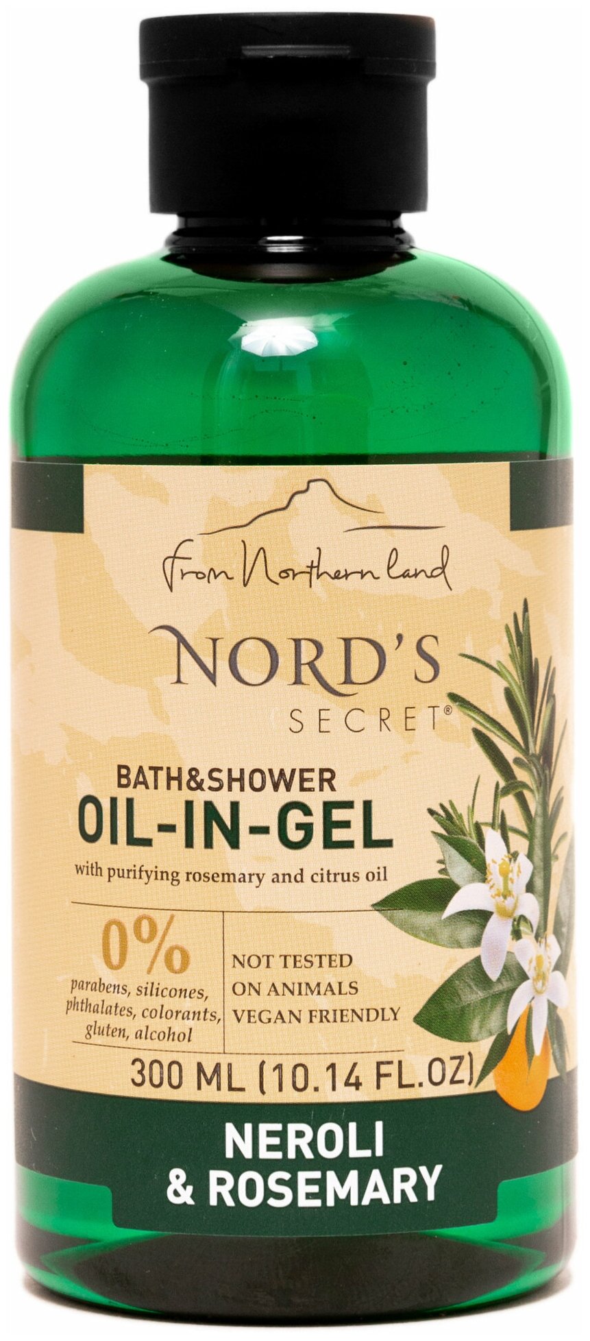 NORD'S SECRET Тонизирующий гель для душа с эфирным маслом "Цветок Нероли и Розмарин"/веган , 300 мл