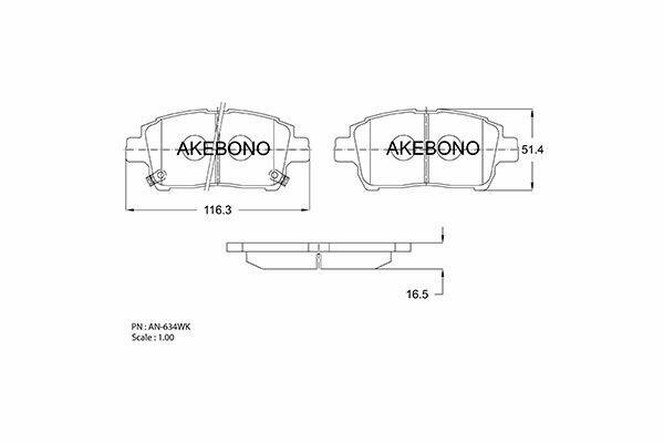 Колодки тормозные передние TOYOTA PRIUS 03-09, YRIS 99-05 AKEBONO AN634WK - фотография № 3