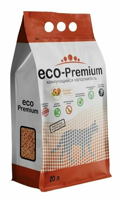 Наполнитель ECO-Premium для кошачьего туалета древесный комкующийся с ароматом персика, 7,6 кг, 20 л
