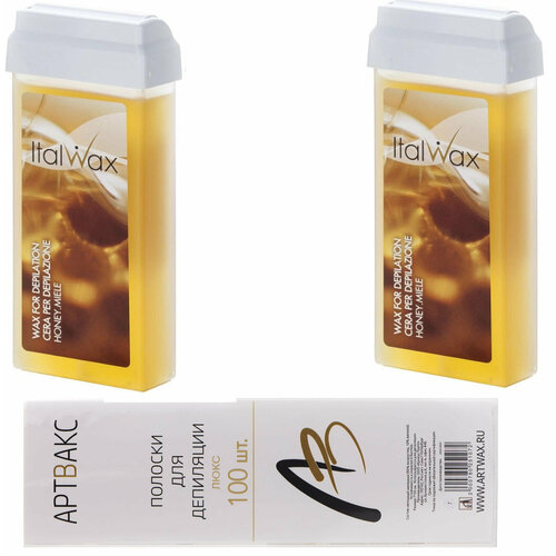 Набор для восковой депиляции Мед ITALWAX NATURA Honey, 2 картриджа+полоски набор для восковой депиляции алоэ italwax natura aloe 2 картриджа полоски