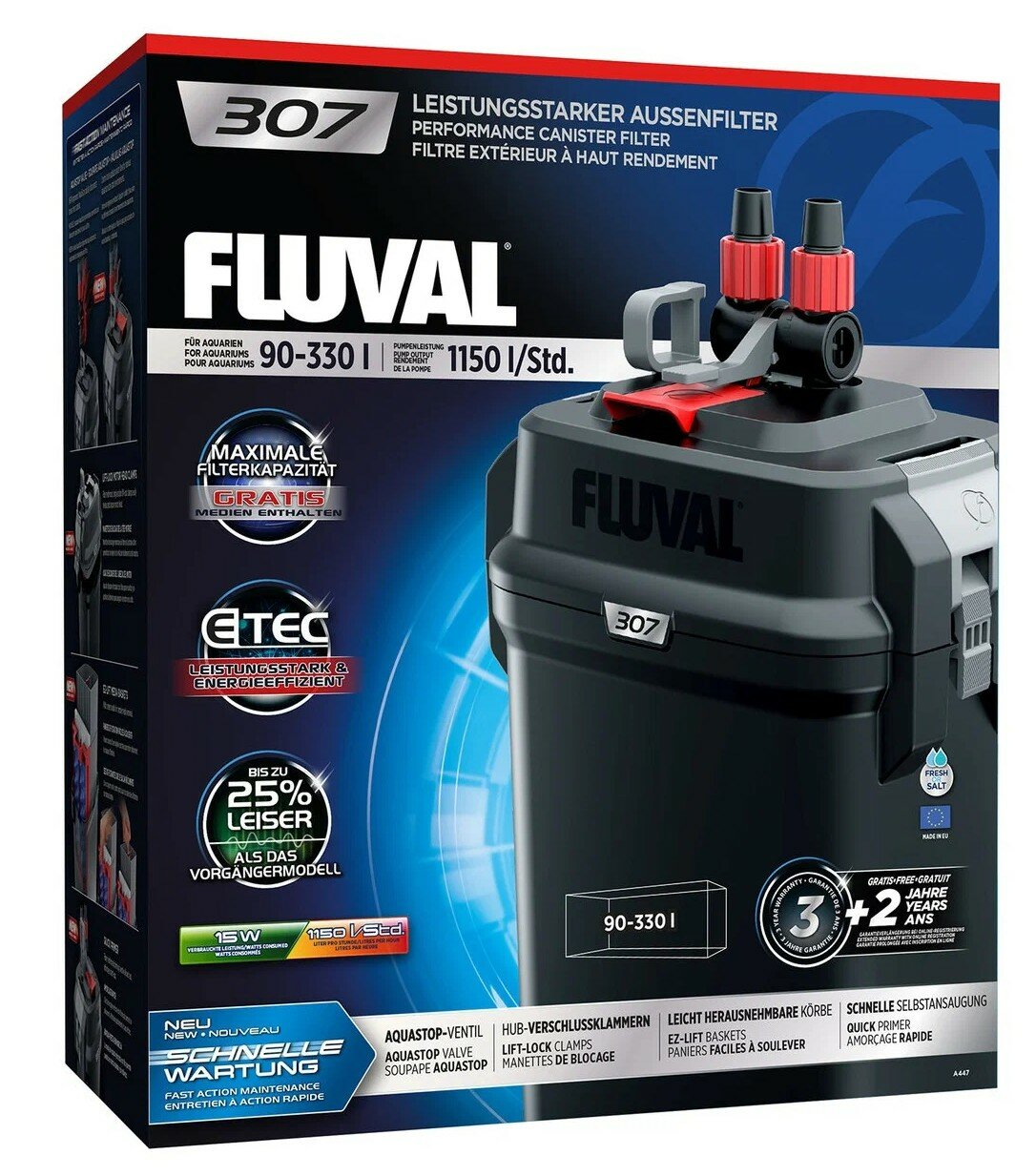 Внешний фильтр Fluval 307, 1150 л/ч, от 90 до 330 л