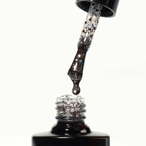 Гель лак для ногтей, GLITTER FLASH, 3-х фазный, 8мл, LED/UV, цвет прозрачный/коричневый (12)