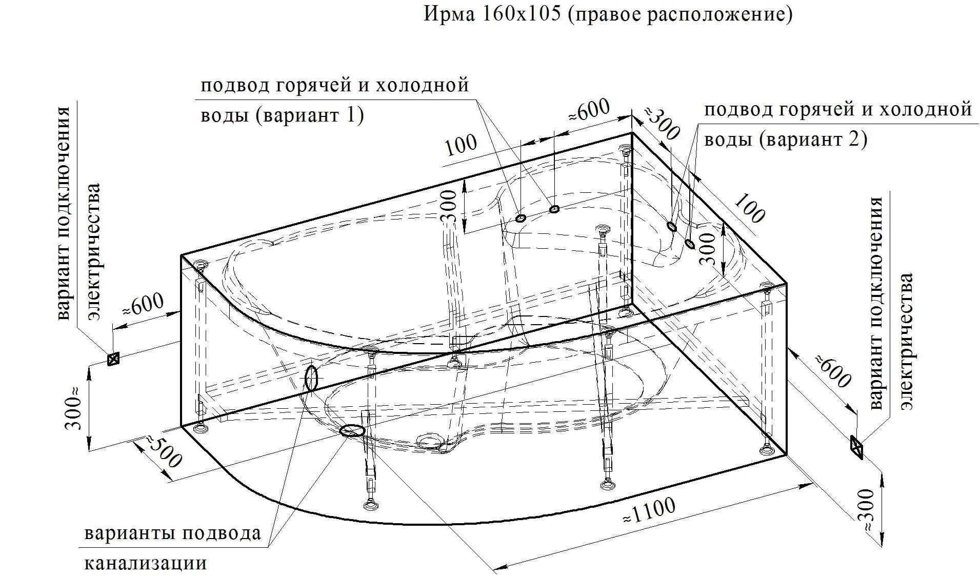 Акриловая ванна Радомир Ирма 160х105 правая, каркас, полотенцедержатель, фронтальная панель