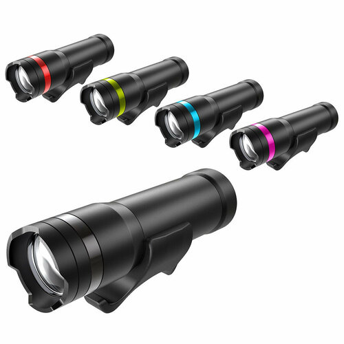 фото Фонарь передний zoomer, 65lm 60ч, 1x cree led, 4 режима, быстросъёмный, регулировка луча 3-140, с батарейками 3x aaa