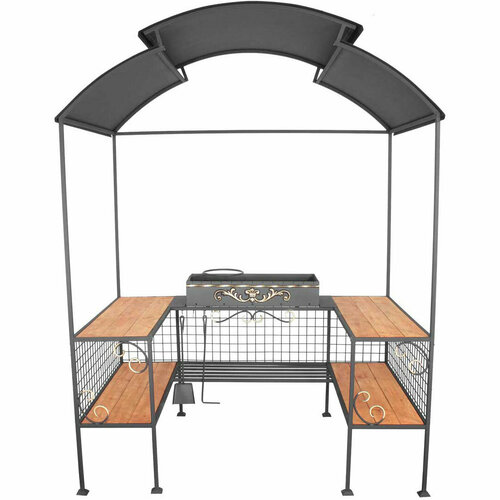Кованый мангал для дачи Садовод с крышей и печкой