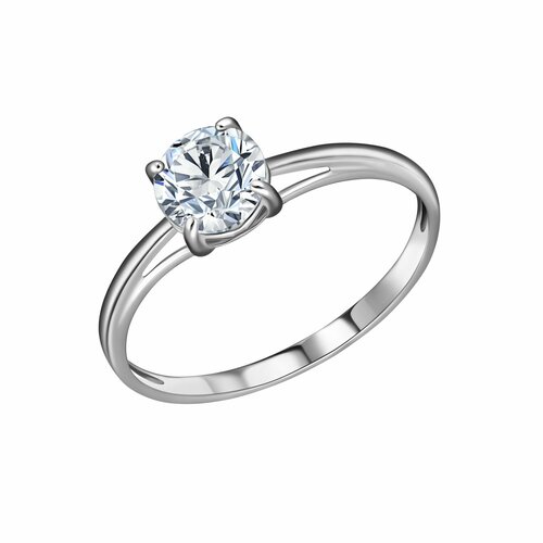 Кольцо помолвочное UVI jewellery, серебро, 925 проба, родирование, фианит, размер 18.5, ширина 2.5 мм, серебристый