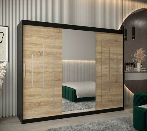 Изображение товара Шкаф-купе МебельЛэнд24 Валмиера NEW - 5 Черный / Дуб Сонома 140x50x210 дуб светлый для одежды трехдверный с 1 зеркалом