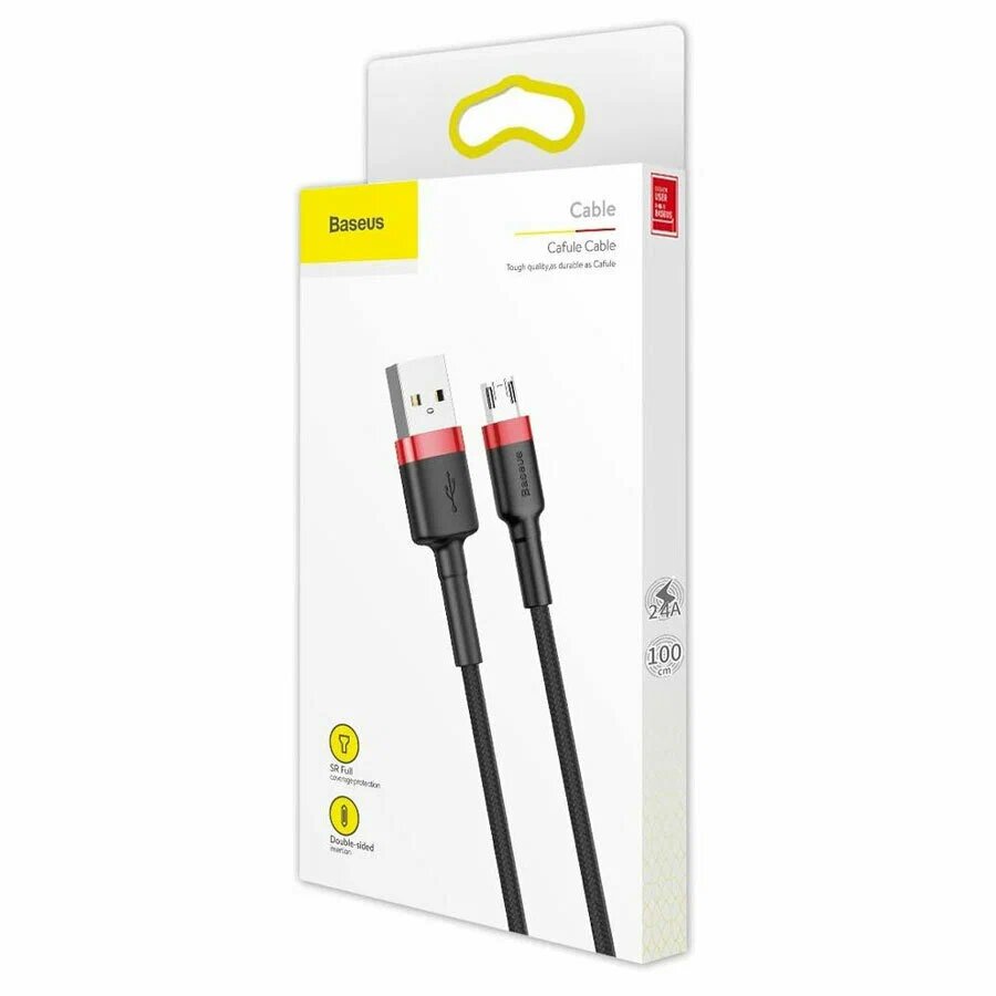 Кабель для зарядки Baseus Cafule USB-A - Micro USB, 1 м, черно-красный, 2,4 A — фото 1