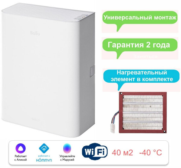 Очиститель воздуха приточный Ballu ONEAIR ASP-100W + нагревательный элемент в комплекте