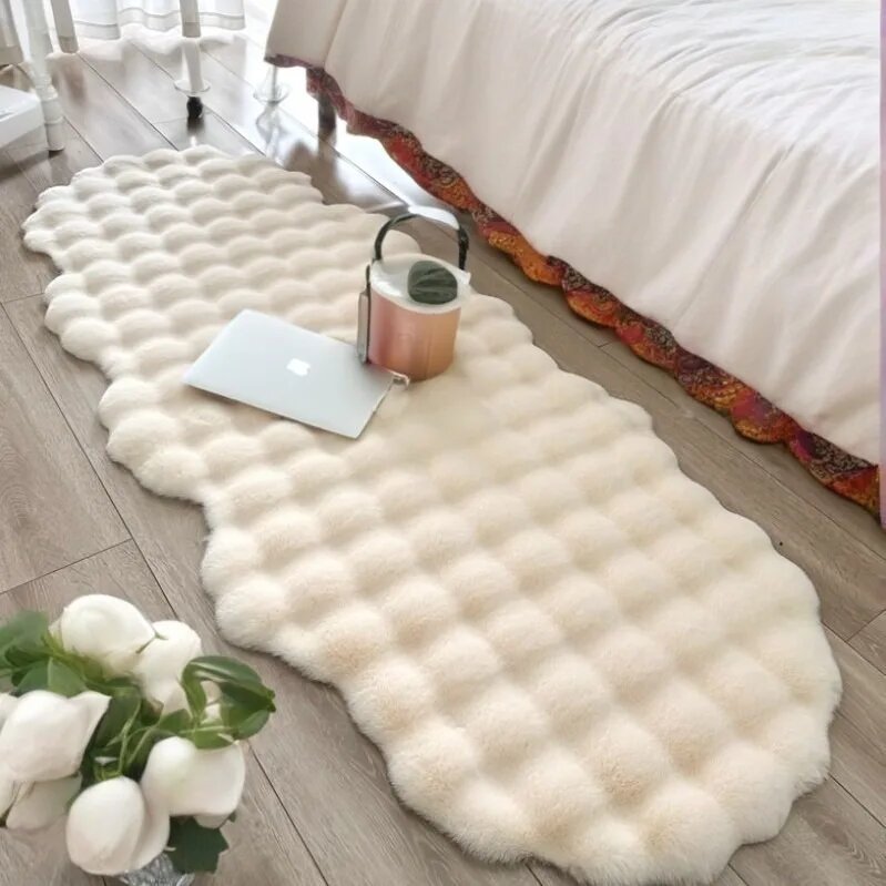 Плюшевый ковёр O SHI CAR овальный для гостиной Белый, 60X220cm(23.6x86in), Beige