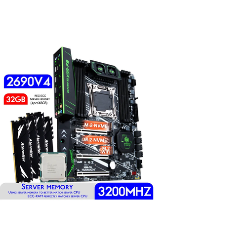 Игровой комплект HUANANZHI F8 X99XEON E5-2690v4DDR4 32GB 4x8GB 3200mgz REG ECC 23338₽