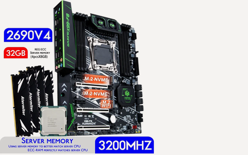 Изображение товара Комплект: XEON E5-2690v.4+ DDR4 32GB (4x8GB) 3200mgz REG ECC+ HUANANZHI F8 X99 LGA2011
