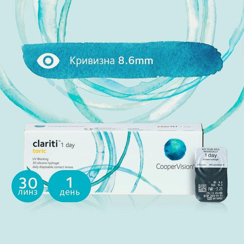 Изображение товара Контактные линзы CooperVision Clariti 1 Day toric (30линз) R 8,6 (sph) -9,00, (cyl) 0,75, (ax) 120