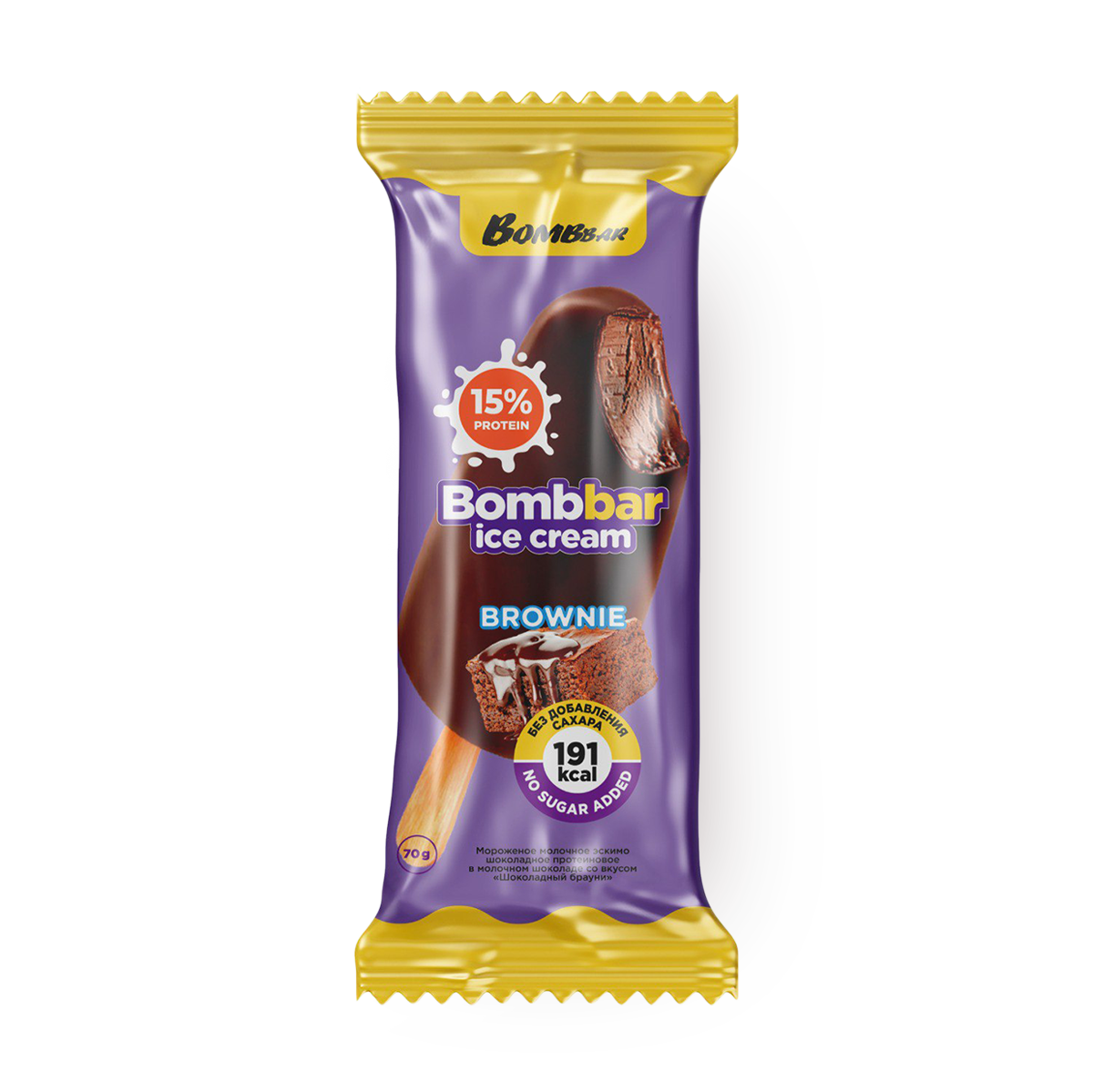 Мороженое Bombbar "Брауни Эскимо", шоколадное, на палочке, 70 г