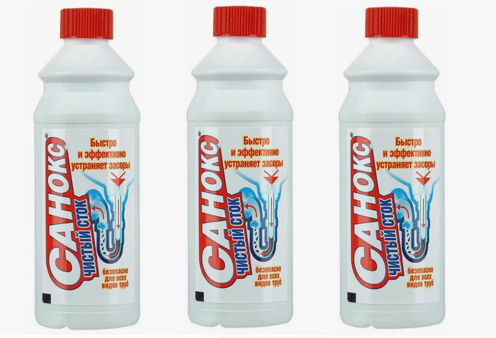 Средство Санокс для удаления засоров Чистый сток, 500 мл - 3 штуки
