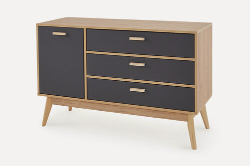 Изображение товара Комод напольный SCANDICA Хортен, 119,5х82х45 см, ЛДСП, МДФ, цвет графит/дуб натуральный светлый