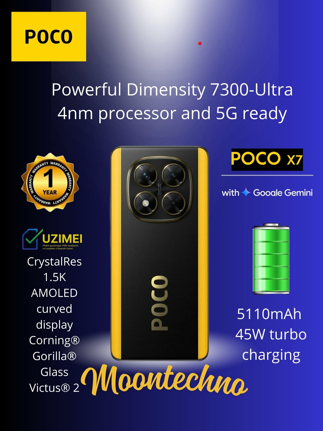 Смартфон Xiaomi Poco X7, экран 6,67", AMOLED, 1220x2712, 5G, черный