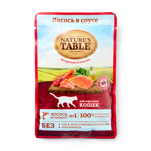фото Влажный корм nature's table, для взрослых кошек, лосось в соусе, 85 г