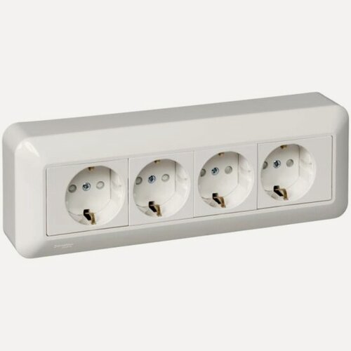 Изображение товара Розетка Systeme Electric (schneider Electric) SCHNEIDER ELECTRIC 4-м ОП Прима 16А IP20 250В с заземл. защ. шторки, Белый. (опт. упак.), RA16-411M-B