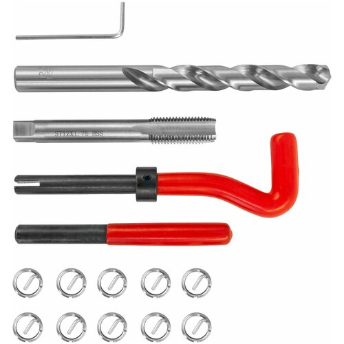 Набор для восстановления резьбы M12x1.75, 15 предметов Thorvik