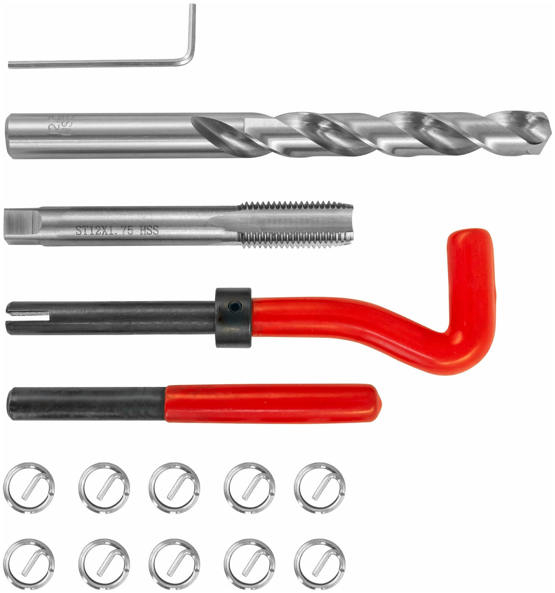 Набор для восстановления резьбы M12x1.75 15 предметов Thorvik