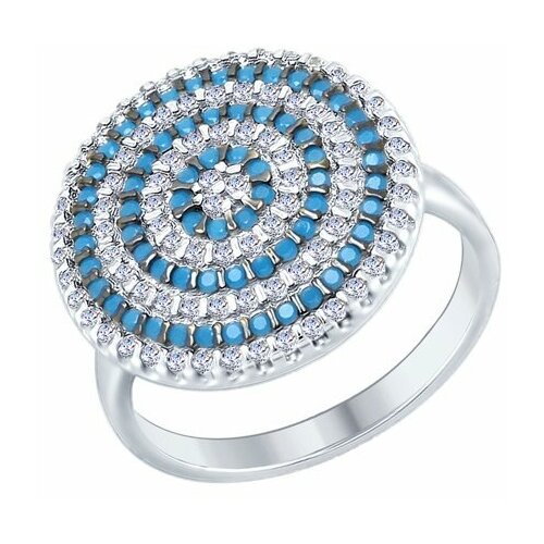 фото Серебряное кольцо sokolov с ситаллом цвета бирюза и фианитом 94012469, размер 17 diamant-online