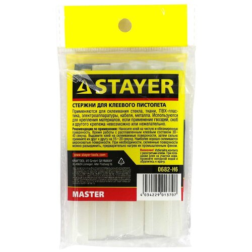 STAYER Cristal прозрачные универсальные клеевые стержни, d 11 мм х 100 мм 6 шт. 60 г.