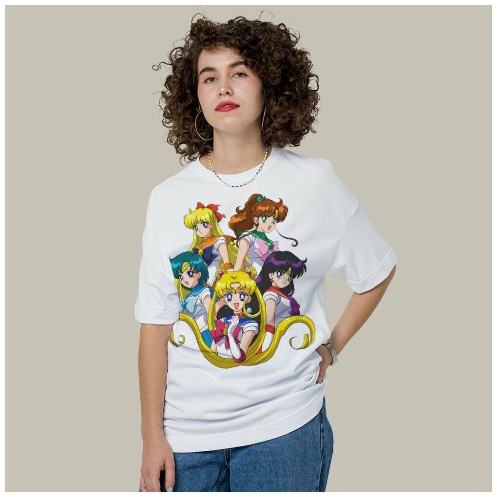 Купить Футболка женская белая оверсайз Sailor Moon Аниме - за 890р. с  доставкой