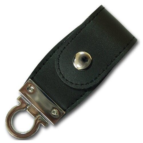 Подарочная флешка кожаная широкая на кнопке черная, сувенирный USB-накопитель 4GB