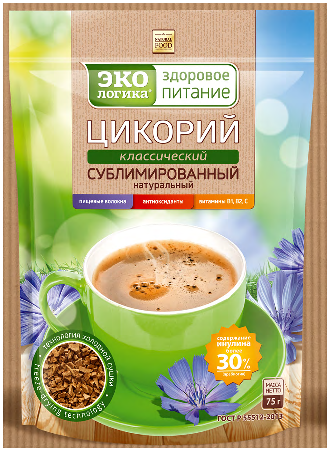 Упаковка 12 штук Цикорий Экологика классическая 75г крист