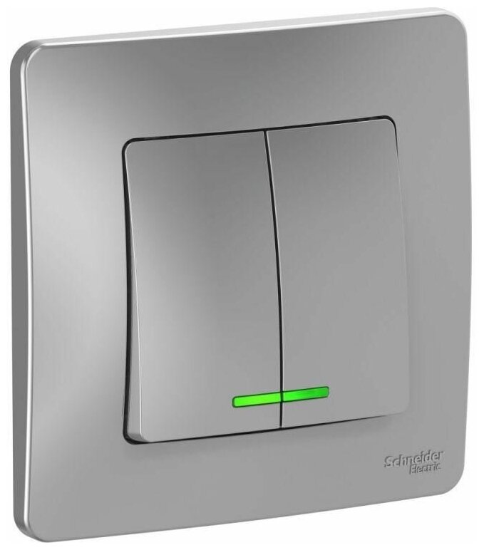 фото Выключатель 2-клавишный BLANCA, с подсветкой, скрытый монтаж, алюминий. BLNVS010513 Schneider Electric