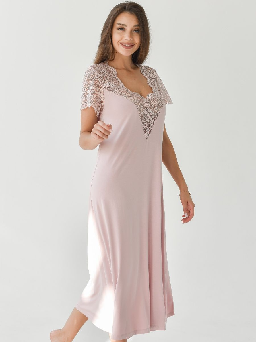 Женская ночная сорочка, вискоза. Премиум-качество, длинная. Большой размер 58, цвет пыльная роза. Текстильный край - фотография № 6