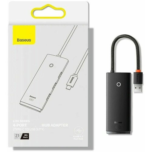 Хаб Baseus Lite Series 4-Port USB-A HUB Adapter (USB-A to USB 3.0*4) 1m Black (WKQX030101)