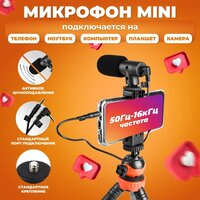 Микрофон для смартфона, фото и видео съемки / Накамерный для блогеров, черный