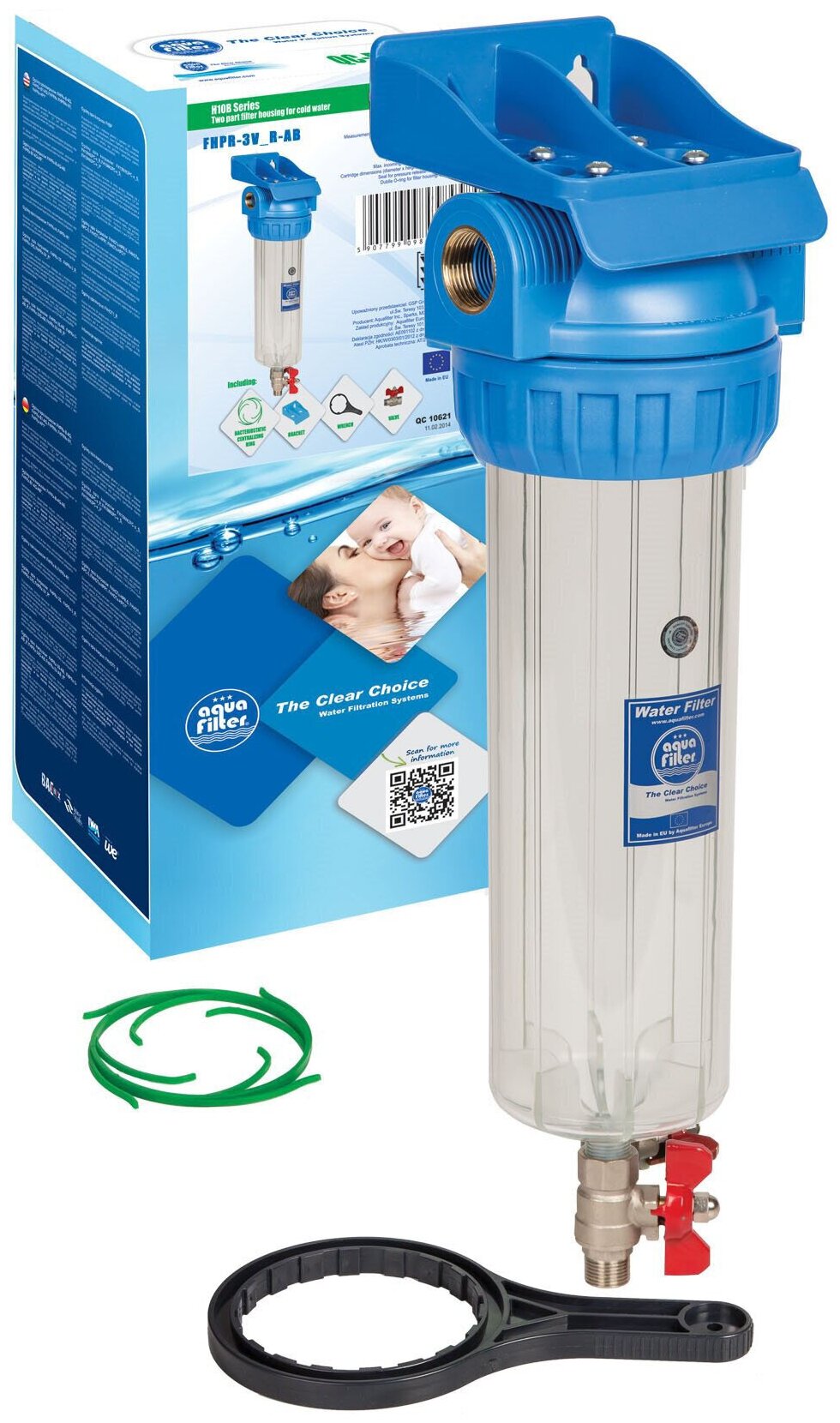 Aquafilter FHPR-3V_R Корпус 10" трёхэлементный прозрачный с ключом и рамкой (FHPR34-3V_R - 3/4")