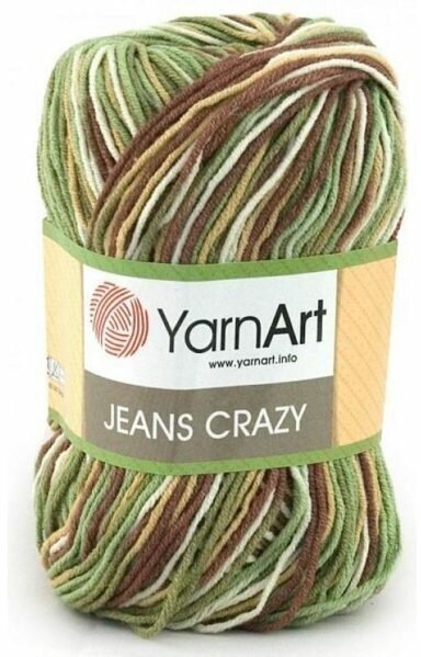 Пряжа YarnArt Jeans CRAZY белый-зеленый-бежевый-коричневый меланж (7203), 55%хлопок/45%акрил, 160м, 50г, 3шт
