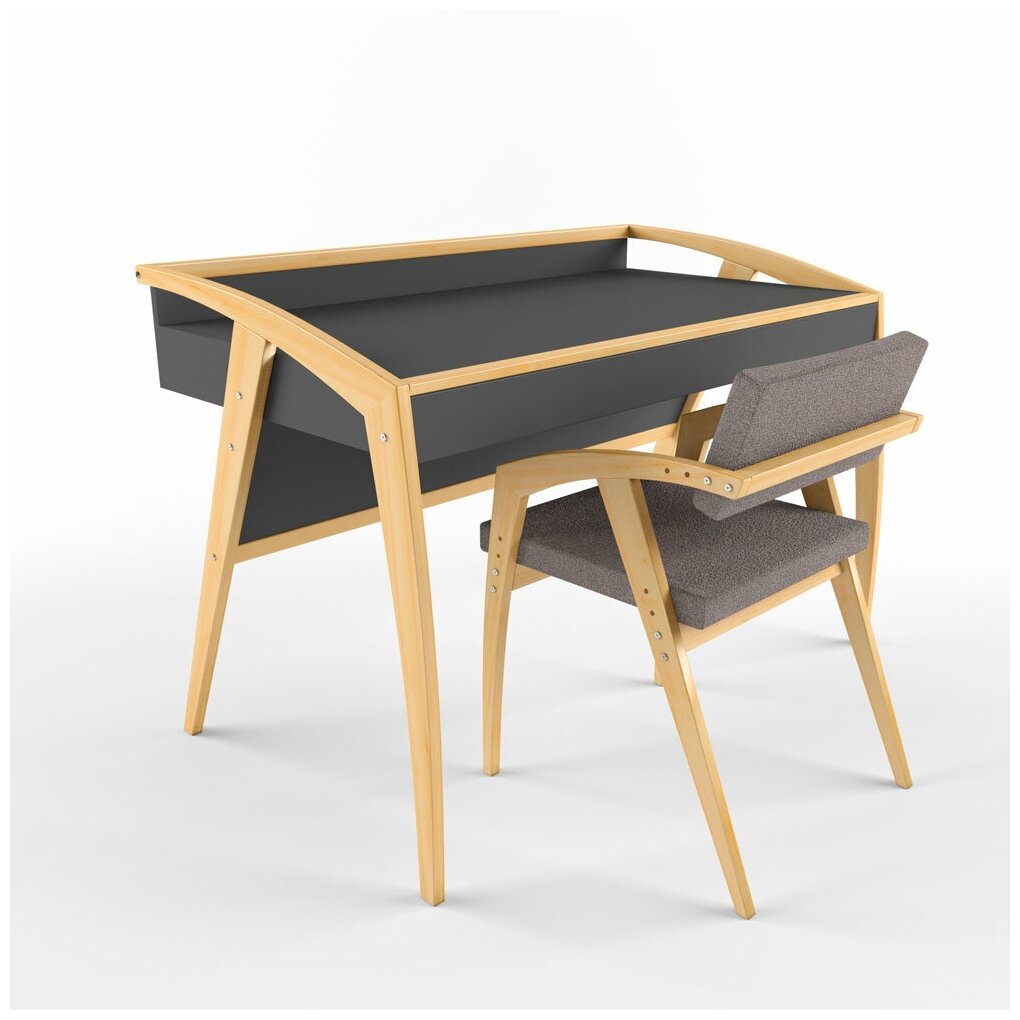 Комплект письменный стол и стул Бруно, с выдвижным ящиком, тёмно-серый